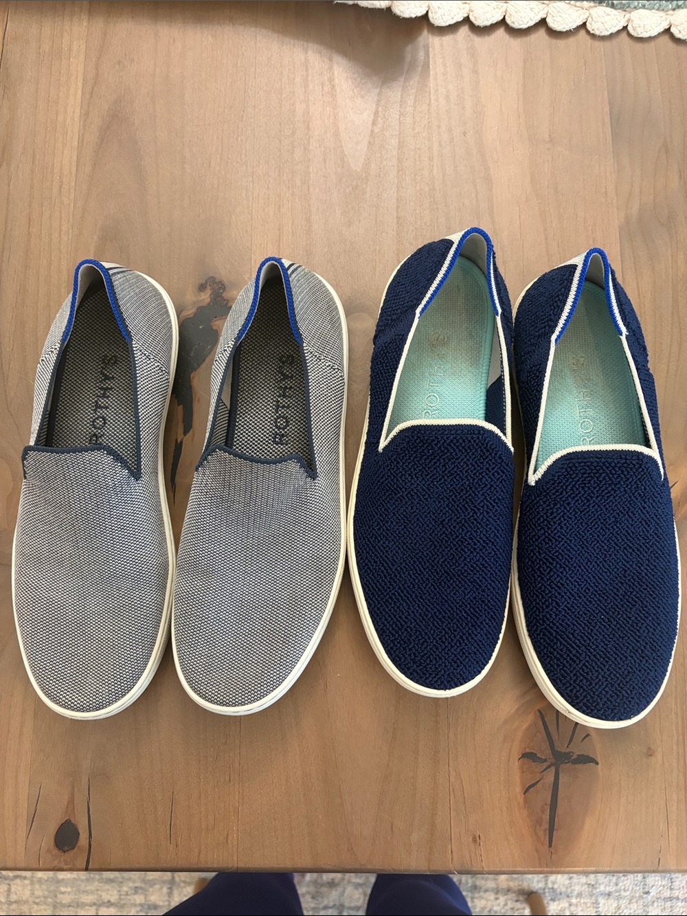 Rothy's Slip-On Sneakers in Navy and Light blue Gray